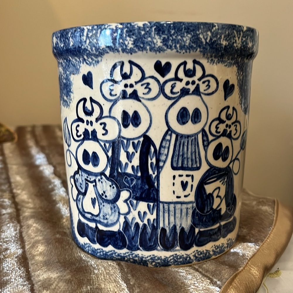 POTTERY COWS Sponge ware KITCHEN MAKEUP BRUSH HOLDER - HandPainted - CMP Snd Vtg - Picture 2 of 7